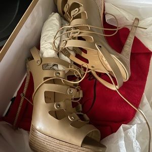 Christian Louboutin Beige Lace-Up Gladiator Sandals